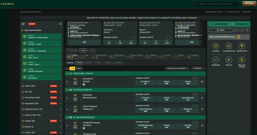 O Casinia oferece apostas desportivas em Portugal?
